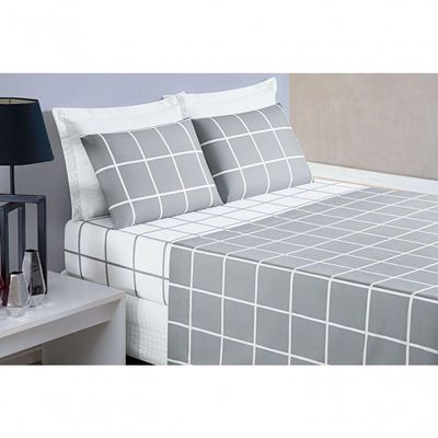 Jogo De Cama Com Lençol De Cima 200 Fios Austin King 04 Peças - Cinza