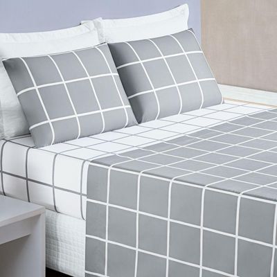 Jogo De Cama Com Lençol De Cima 200 Fios Austin King 04 Peças - Cinza