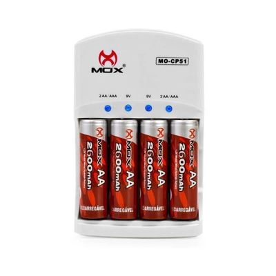 Carregador de Pilhas Auto Stop 2600mah Bivolt Mox-cp51