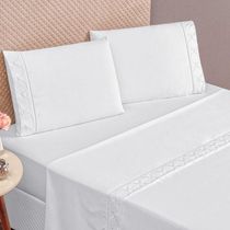 Jogo De Cama 300 Fios Bordado Casal Padrão Infinity 04 Peças - Branco