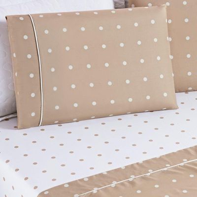 Jogo De Cama Lençol 200 Fios Petit Poá Queen 04 Peças - Caqui
