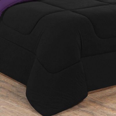 Kit Edredom + Jogo De Lençol Malha 100% Algodão Gran Moratta 6 Peças Casal - Preto-roxo