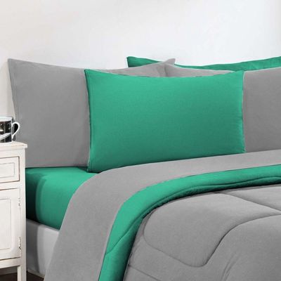 Kit Edredom + Jogo De Lençol Malha 100% Algodão Gran Moratta 6 Peças Casal - Cinza-verde Jade