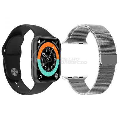 Smartwatch X16 Preto + 1 Pulseira Aço Milanese Prata