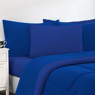 Kit Edredom + Jogo De Lençol Malha 100% Algodão Gran Moratta 6 Peças Casal - Azul Royal-azul Royal
