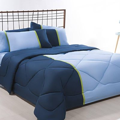 Enxoval Edredom + Jogo De Cama Queen Aconchego Premium 06 Peças - Azul- Marinho