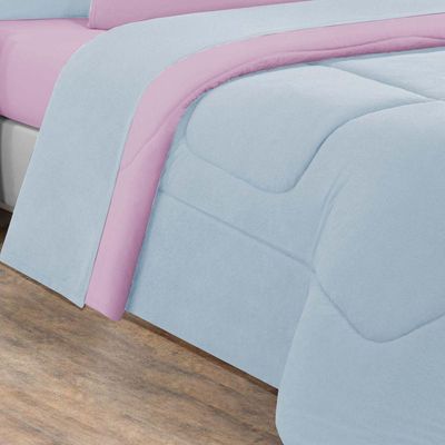 Edredom Malha 100% Algodão Gran Moratta 1 Peça Casal - Azul Bebê-rosa Bebê