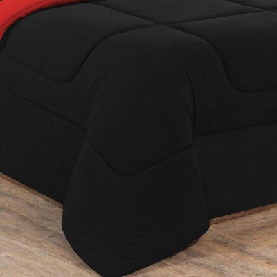 Kit Edredom + Jogo De Lençol Malha 100% Algodão Gran Moratta 6 Peças Casal - Preto-vermelho