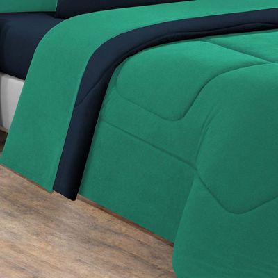 Edredom Malha 100% Algodão Gran Moratta 1 Peça Casal - Verde Jade-azul Marinho