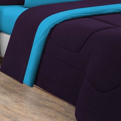 Edredom Malha 100% Algodão Gran Moratta 1 Peça Casal - Roxo -azul Turquesa