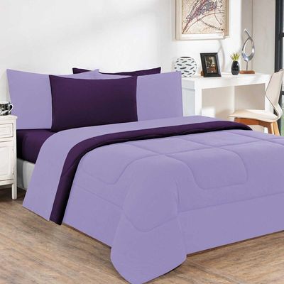 Kit Edredom + Jogo De Lençol Malha 100% Algodão Gran Moratta 6 Peças Casal - Lilás-roxo