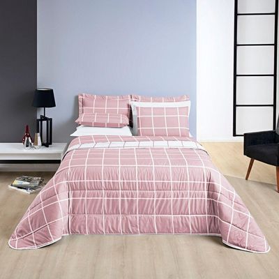 Cobre Leito 200 Fios Dupla Face Casal Padrão Austin 03 Peças - Rosa