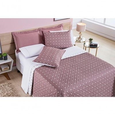 Cobre Leito 200 Fios Petit Poá Casal Padrão 03 Peças - Rose