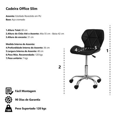 Cadeira Office Eiffel Slim Com Estofado De Couro Sintético Preta