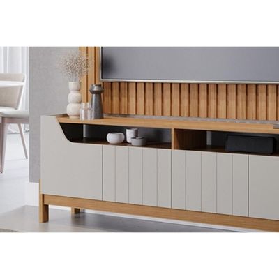 Estante P-sala Até 70 Pol Moema Ripado C-pés 180x197cm Off White-nature - Permóbili