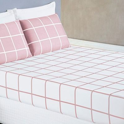 Jogo De Cama Lençol 200 Fios Austin Casal Padrão 03 Peças - Rosa