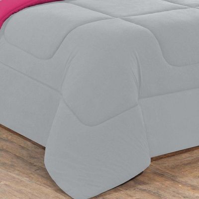 Kit Edredom + Jogo De Lençol Malha 100% Algodão Gran Moratta 6 Peças Casal - Cinza-pink