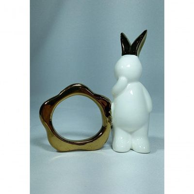 Porta Guardanapo Cerâmica Coelho Branco Em Pé 10cm
