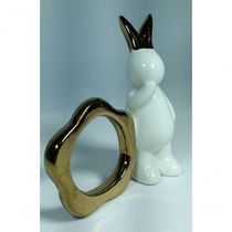 Porta Guardanapo Cerâmica Coelho Branco Em Pé 10cm