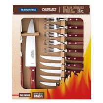 Kit Para Churrasco Tramontina Em Aço Inox Com Cabo Vermelho Polywood 14 Peças Tramontina