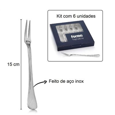 Kit Com 6 Garfos Para Petisco Midas Toptable Churrasco Frios Caixa Para Presente Mesa Servir