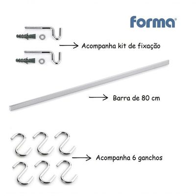 Barra De Parede Cozinha 6 Ganchos 80cm Com Kit Instalação