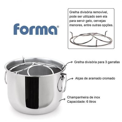Balde Champanheira Inox Com Grelha Separadora Divisora Destacável Para 3 Garrafas Balde De Gelo