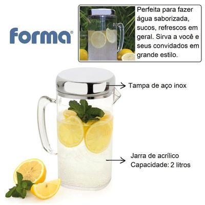 Jarra De Suco 2 Litros Com Tampa Inox água Saborizada Servir Mesa Refresco Bebidas Drinks Grande