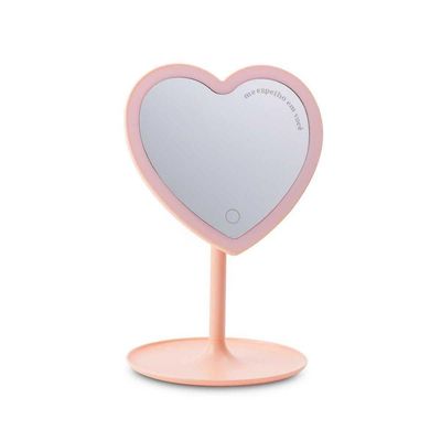 Espelho De Mesa Com Led Coração Rosa