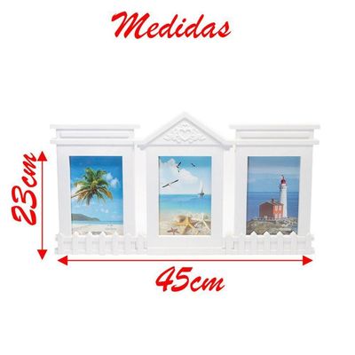 Porta Retrato Quadro De Parede Mural Triplo Branco 23x45cm