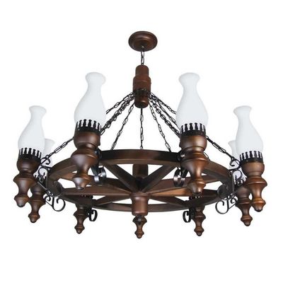 Lustre Roda De Carroça Envelhecido 9 Lâmpadas 909E