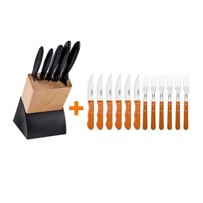 Kit - Faqueiro Plenus 6 Peças + 1 Jogo De Churrasco 12 Peças Dynamic - Tramontina
