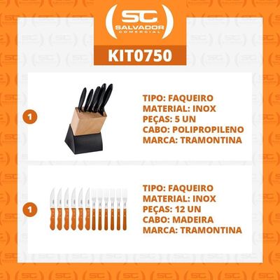 Kit - Faqueiro Plenus 6 Peças + 1 Jogo De Churrasco 12 Peças Dynamic - Tramontina