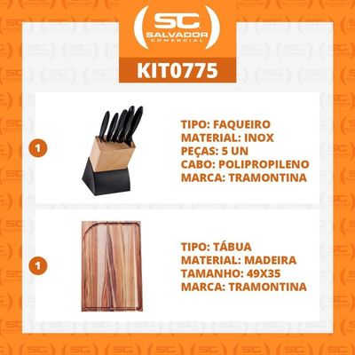 Kit - Faqueiro Plenus 6 Peças + 1 Tábua Para Churrasco 49x35 - Tramontina