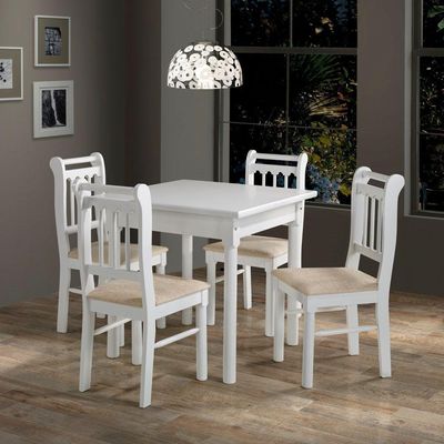Conjunto Sala De Jantar Madeira Maciça 4 Cadeiras Mv Outlet Branco