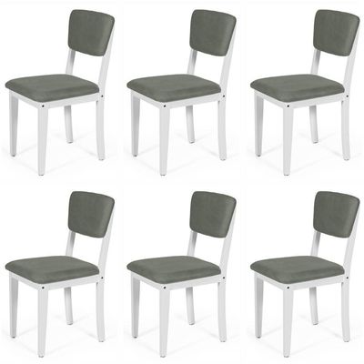 Conjunto 6 Cadeiras De Jantar Estofada Em Madeira Maciça Ella Branco/cinza