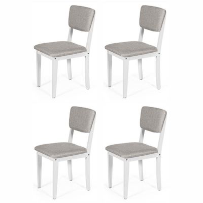 Conjunto 4 Cadeiras De Jantar Estofada Em Madeira Maciça Ella Branco/cinza Claro