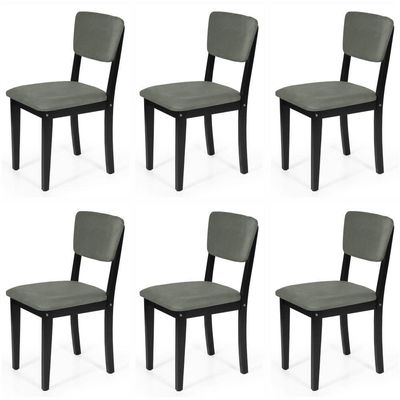 Conjunto 6 Cadeiras De Jantar Estofada Em Madeira Maciça Ella Preto/cinza