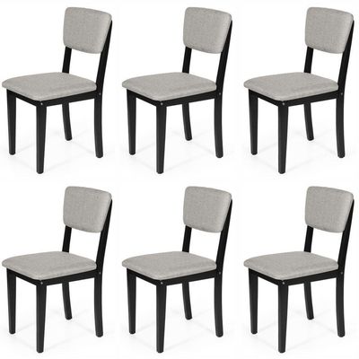 Conjunto 6 Cadeiras De Jantar Estofada Em Madeira Maciça Ella Preto/cinza Claro