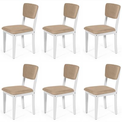 Conjunto 6 Cadeiras De Jantar Estofada Em Madeira Maciça Ella Branco/bege