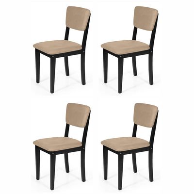 Conjunto 4 Cadeiras De Jantar Estofada Em Madeira Maciça Ella Preto/bege
