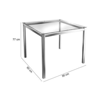 Kit Mesa Reno C- Tampo de Vidro 90cm + 4 Cadeiras Florença Cromada Assento Preto