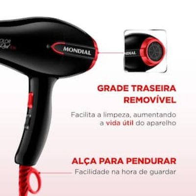 Secador de Cabelos Mondial Turbo Color Red SC-41 com Tourmaline Íon 1900W Preto / 220