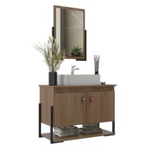 Gabinete Banheiro 60cm 2 Portas Com Cuba E Espelheira Multimóveis Cr10106 Noce Noce