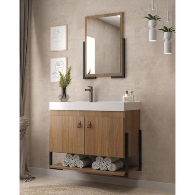 Gabinete Banheiro 60cm 2 Portas Com Cuba E Espelheira Multimóveis Cr10105 Noce Noce