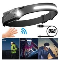 Lanterna Fita Led Cabeça Com Sensor De Movimento Liga Desliga Camping Pesca Caça Bike