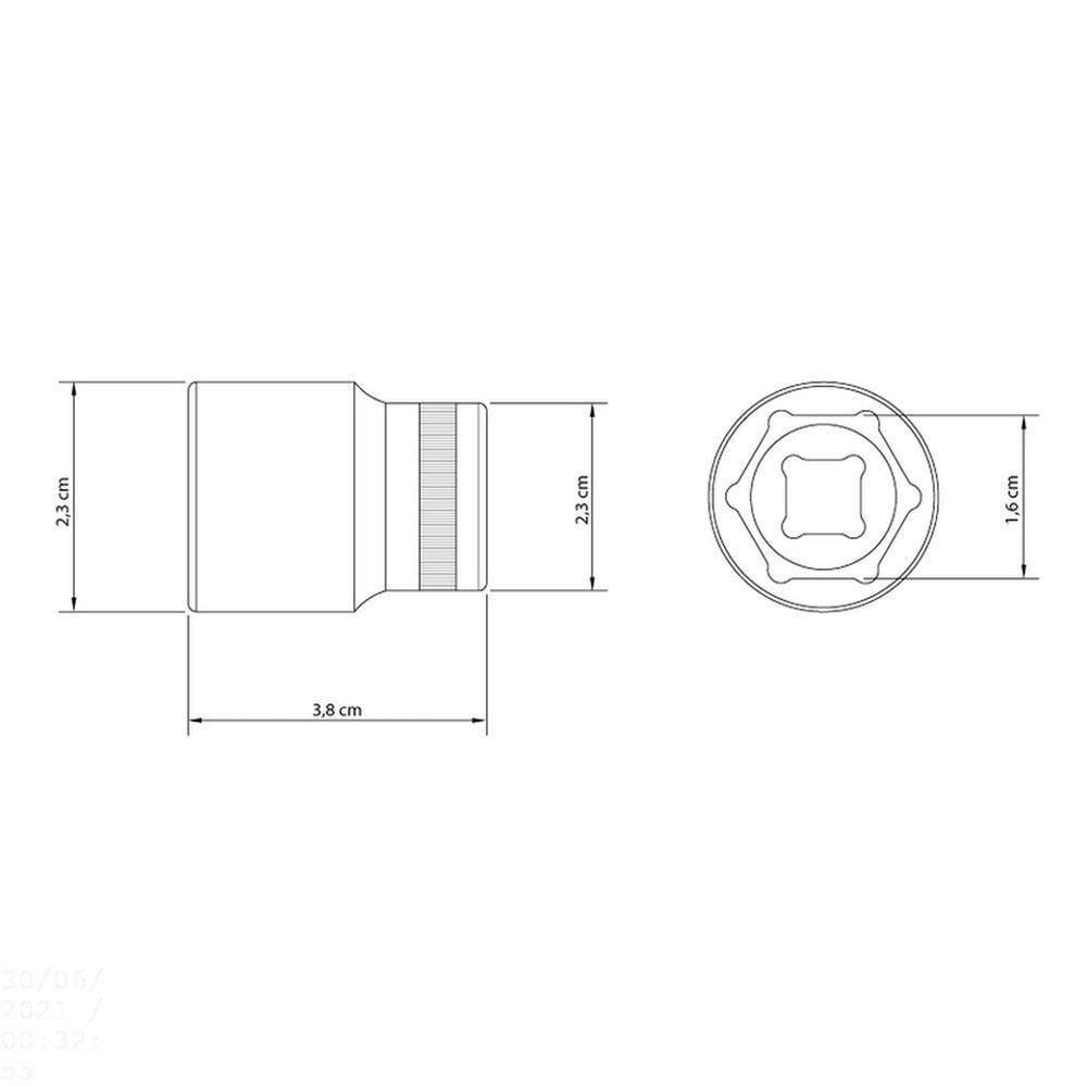 Soquete Sextavado 16 Mm Encaixe 1/2" Em Aço Cromo Vanádio Com Acabamento Cromado