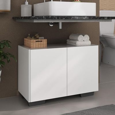 Gabinete Armário De Banheiro 62,5cm 2 Portas Com Pés Multimóveis Mp5046 Branco/preto Branco/preto