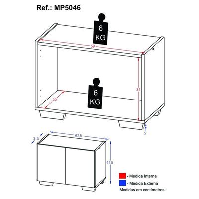 Gabinete Armário De Banheiro 62,5cm 2 Portas Com Pés Multimóveis Mp5046 Branco/preto Branco/preto
