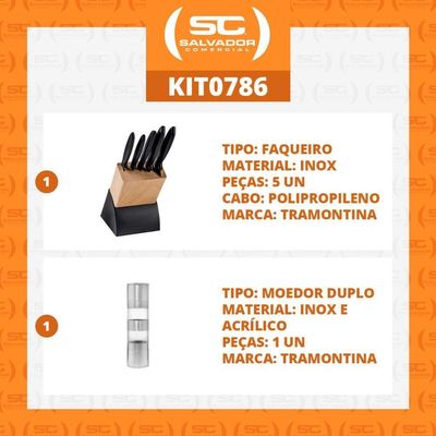 Kit - Faqueiro Plenus 6 Peças + 1 Moedor De Sal Ou Pimenta Duplo Em Acrílico E Inox - Tramontina